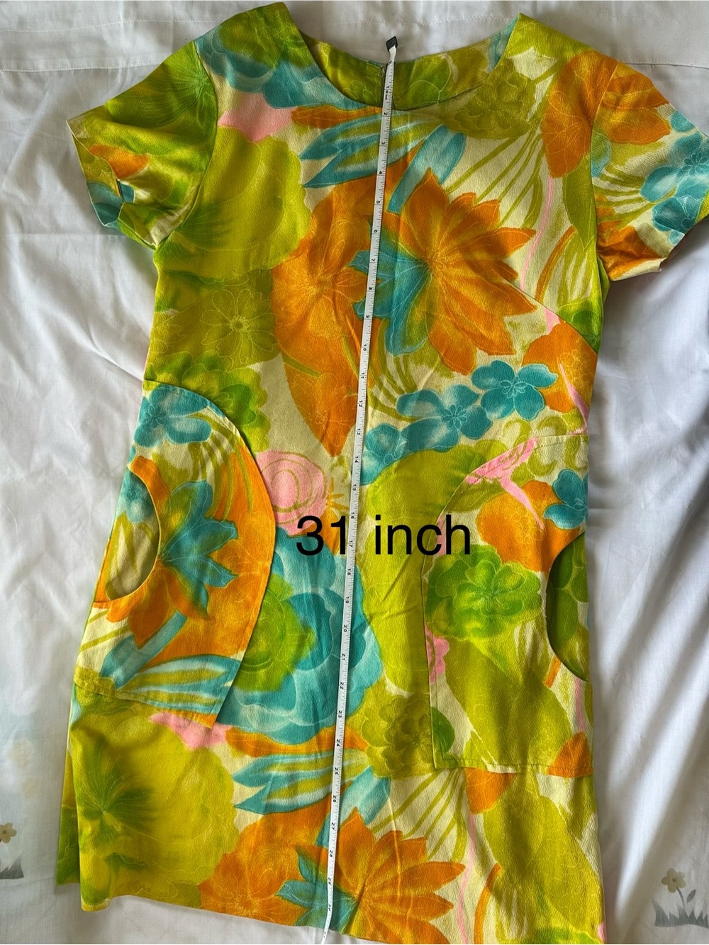 Vintage 60s Tropical Floral Short Sleeve Handmade Shift Dress — Bright Multi - Picture 3 of 7